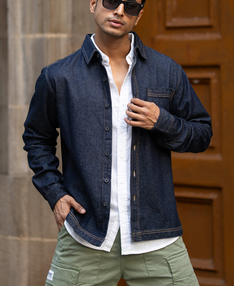 Indigo Denim Full Sleeves Overshirt 100% Cotton