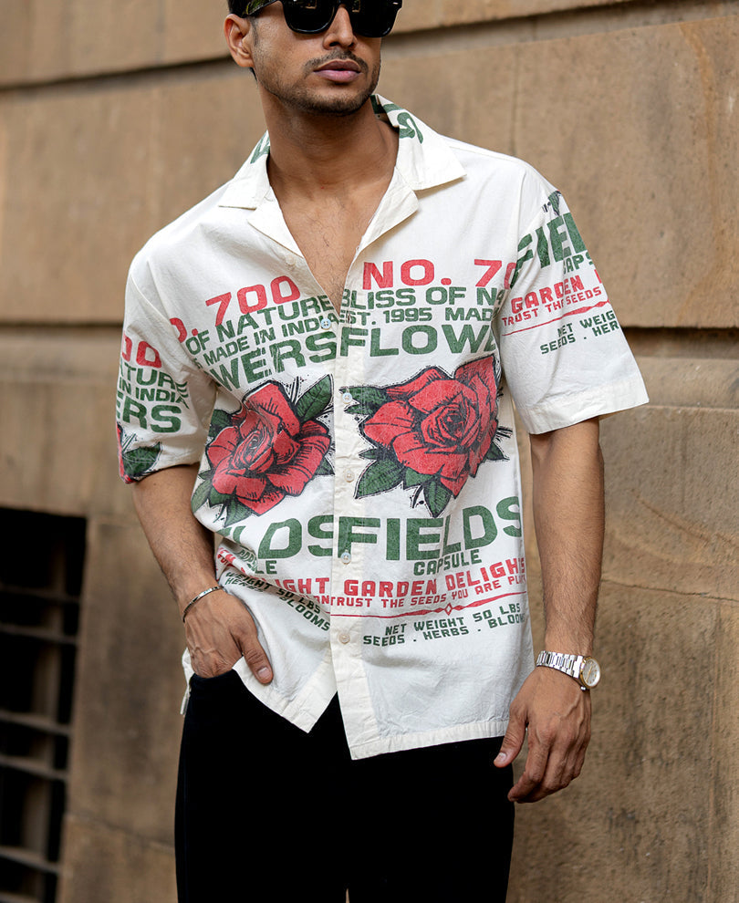 Washed Flower Print Shirt 100% Cotton