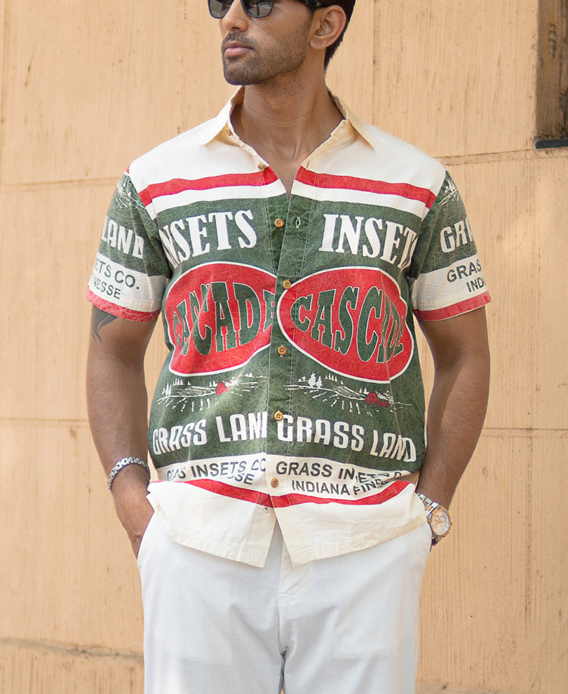 Olive Washed Printed Shirt 100% Cotton