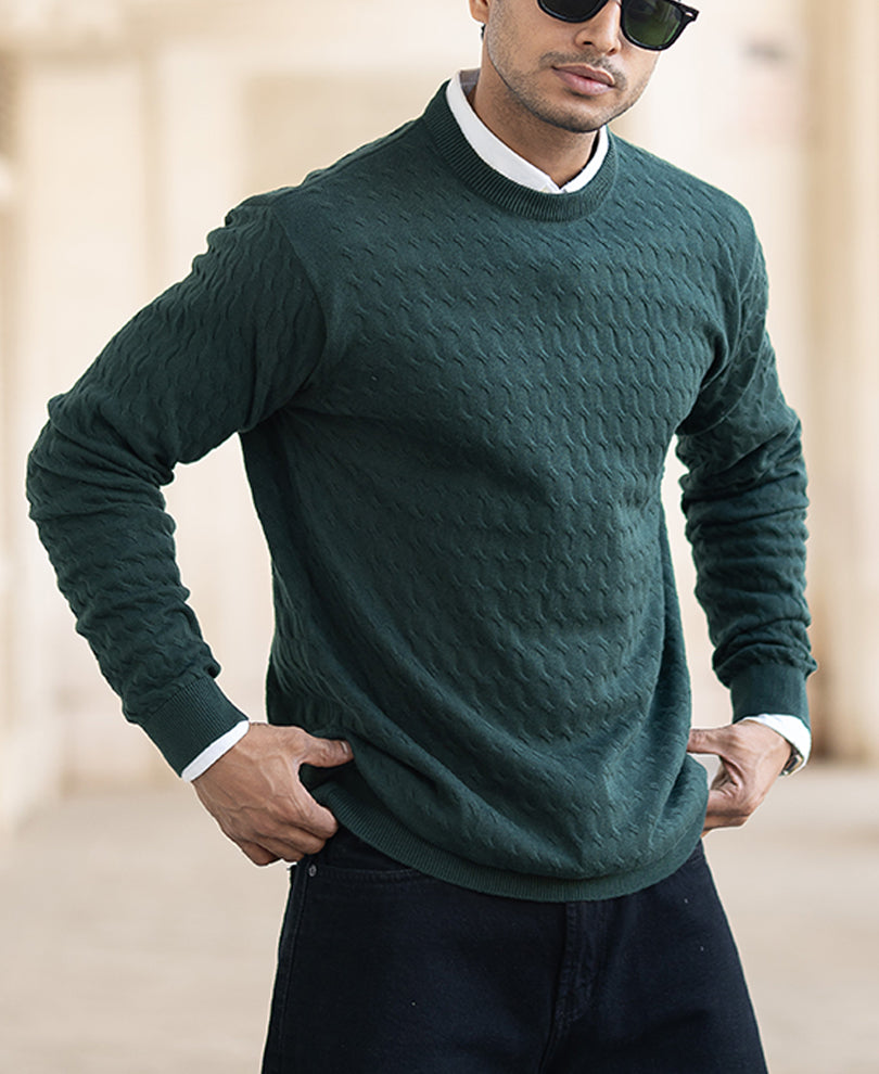 Olive Green Structured Regular Fit Full Sleeves T-Shirt 100% Cotton