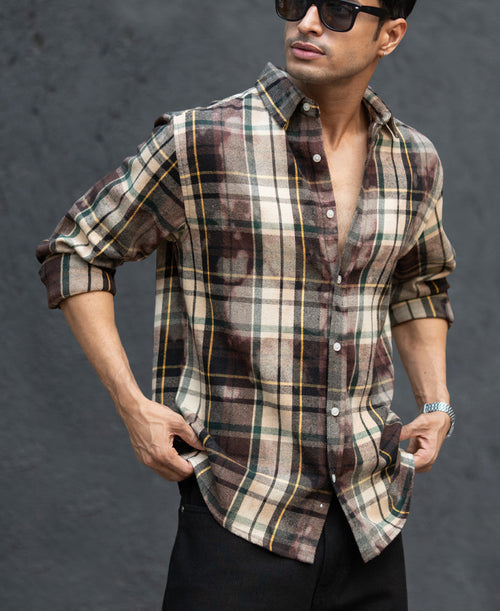 Dark Brown Washed Checks Shirt