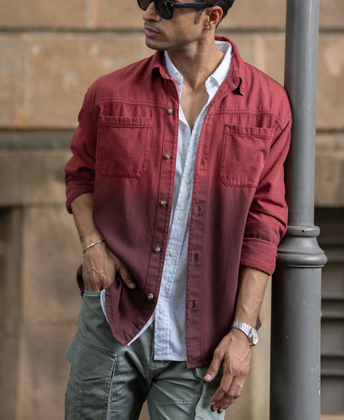 Brick Red Ombre Shirt With Pockets 100% Cotton