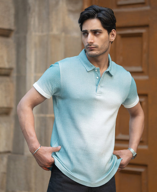Aqua Blue Sprayed Polo T-Shirt