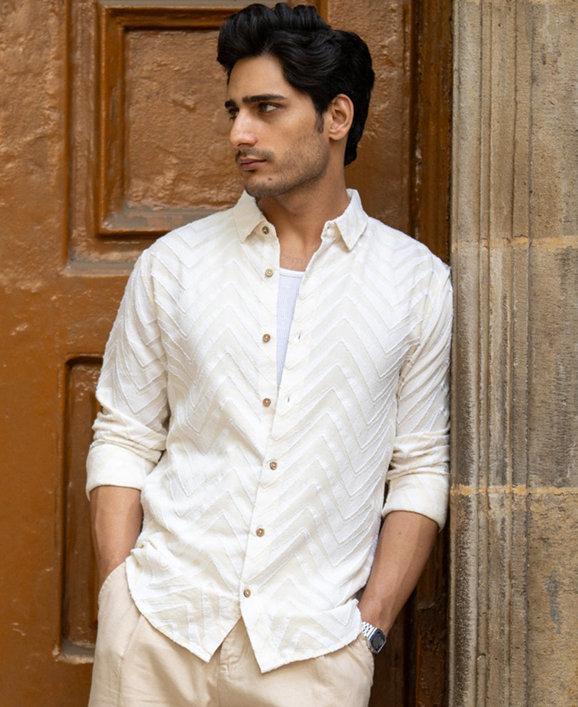 Off White Jacquard Shirt 100% Cotton