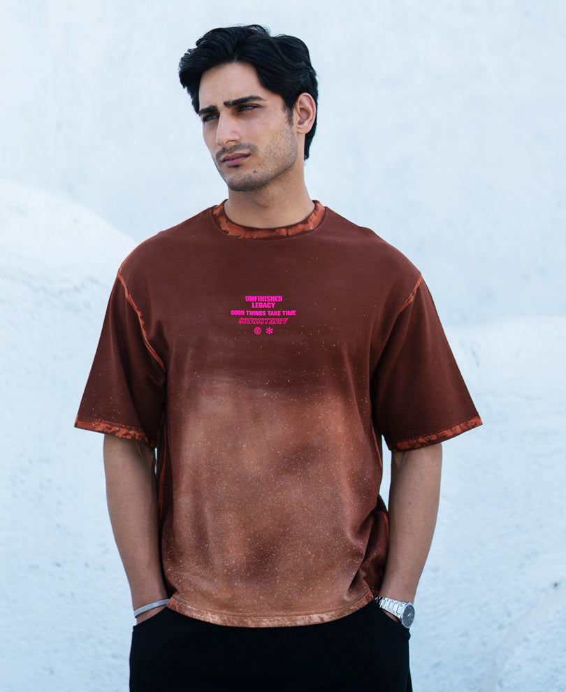 Brown Sprayed Graphic T-Shirt 100% Cotton