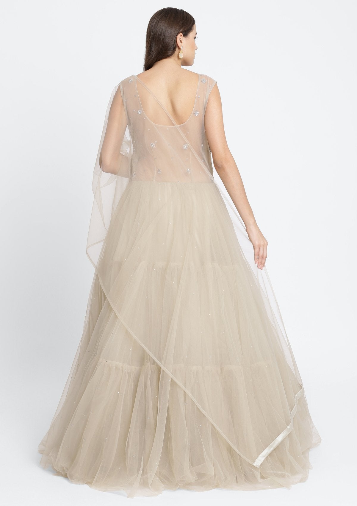 Light Brown Stonework Net Designer Gown