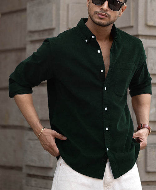 Dark Green Corduroy Buttondown Shirt 100% Cotton