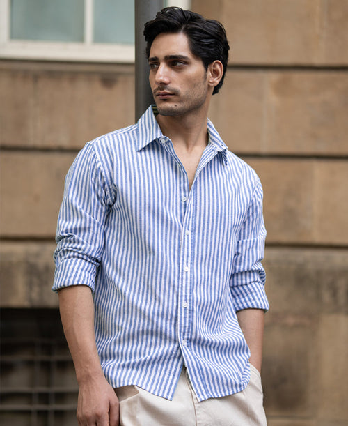 Blue Lightweight Regular Fit Stripe Shirt