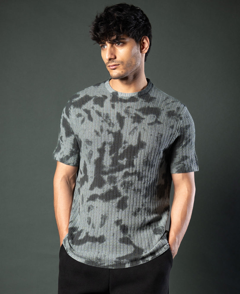 Grey Tie Dye Knit T-Shirt 100% Cotton
