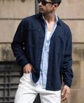 Navy Overdyed Twill Overshirt 100% Cotton