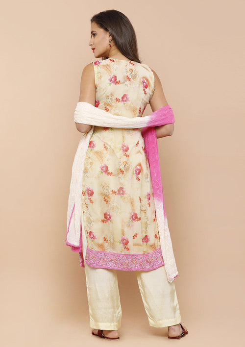 Cream and Pink Georgette Salwar Suit