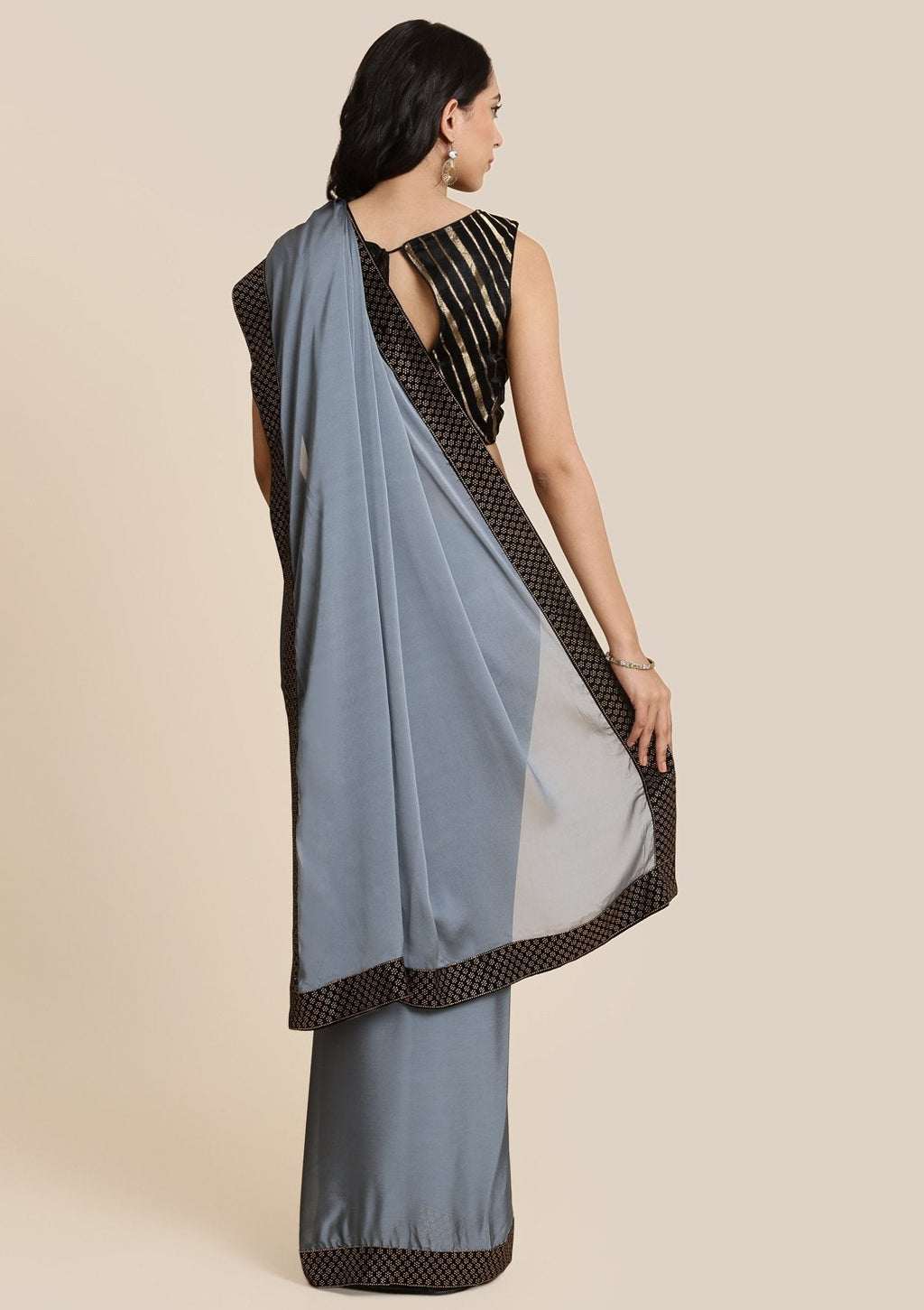 Light Grey Swarovski Georgette Designer Saree