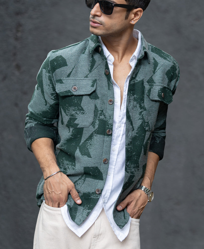 Green Jacquard Overshirt