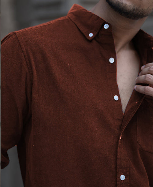 Brown Corduroy Regular Fit Full Sleeves Shirt 100% Cotton