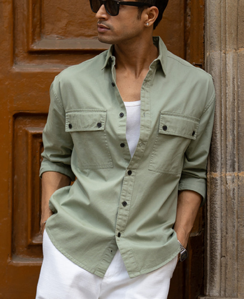 Light Green Double Pocket Lightweight Shirt 100% Cotton