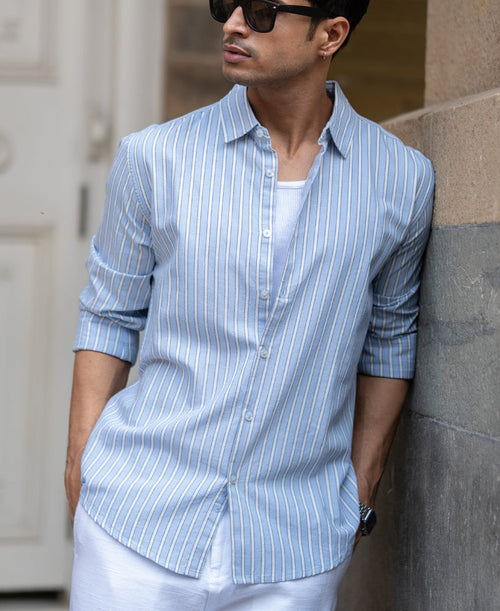 Blue Oxford Stripe Shirt 100% Cotton
