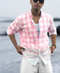 Pink Light Weight Ombre Checks Shirt 100% Cotton