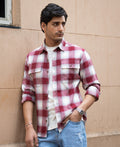 Maroon Checks Double Pocket Shirt
