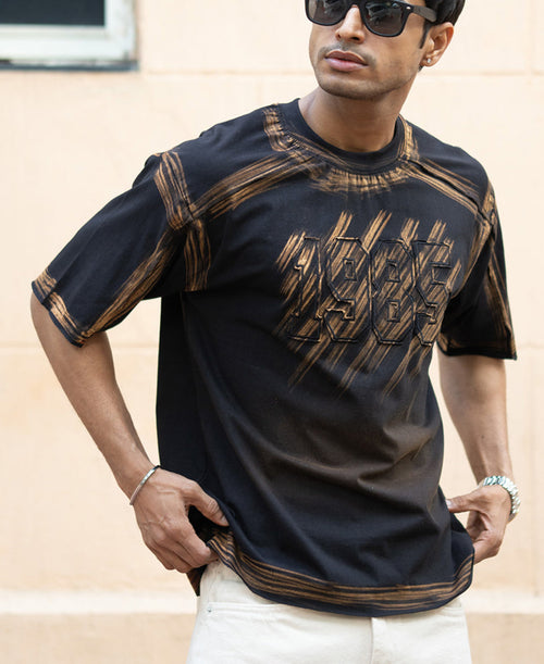 Black Bleached Applique T-Shirt 100% Cotton
