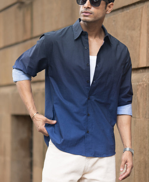 Dark Navy Ombre Print Shirt 100% Cotton