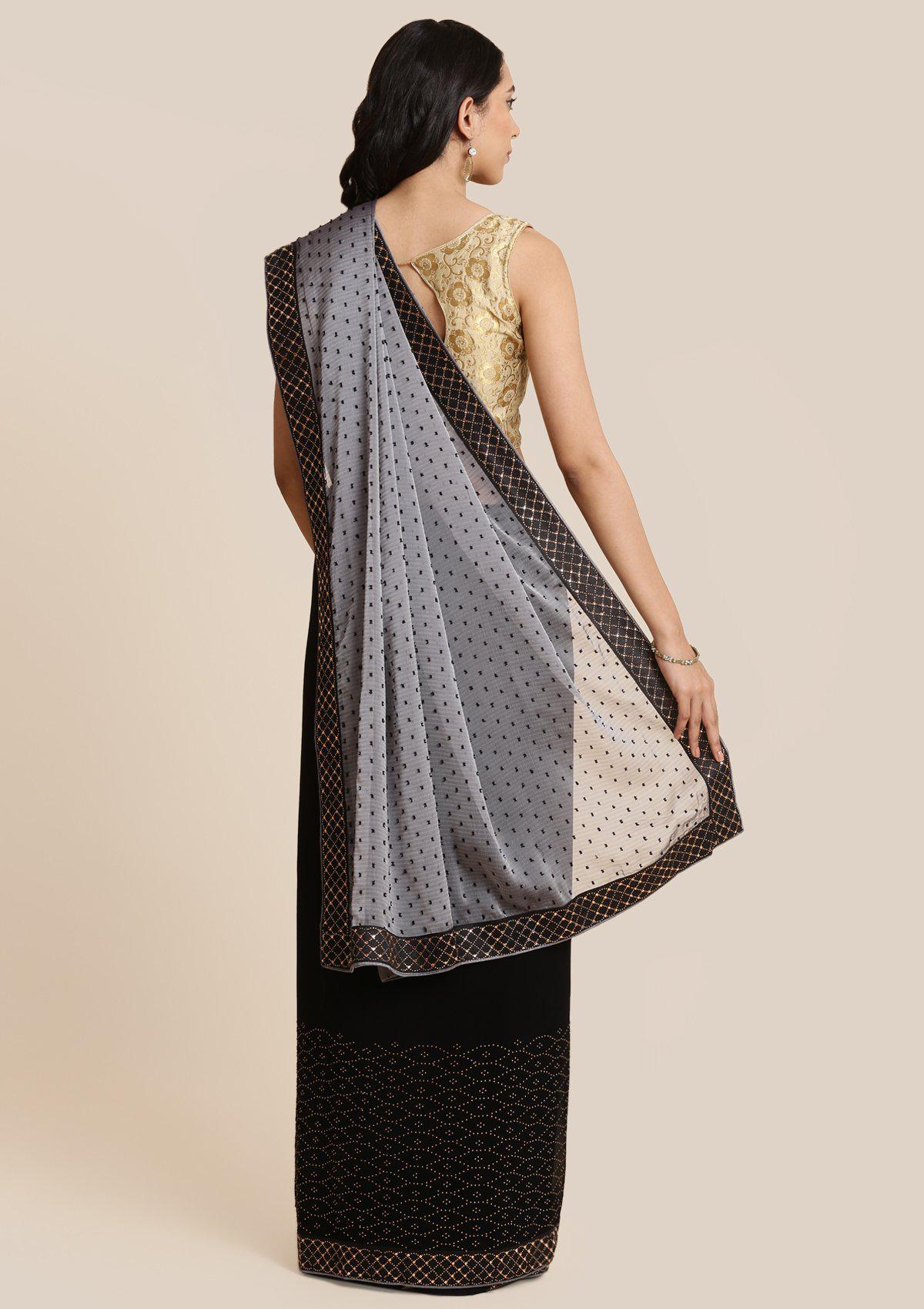Light Grey Swarovski Georgette Designer Saree