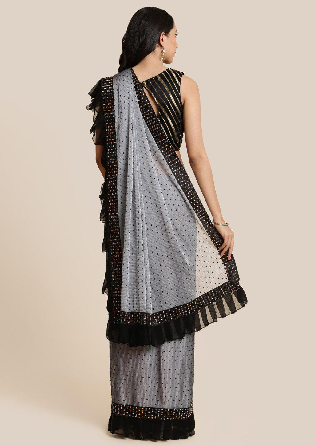 Light Grey Swarovski Georgette Designer Saree