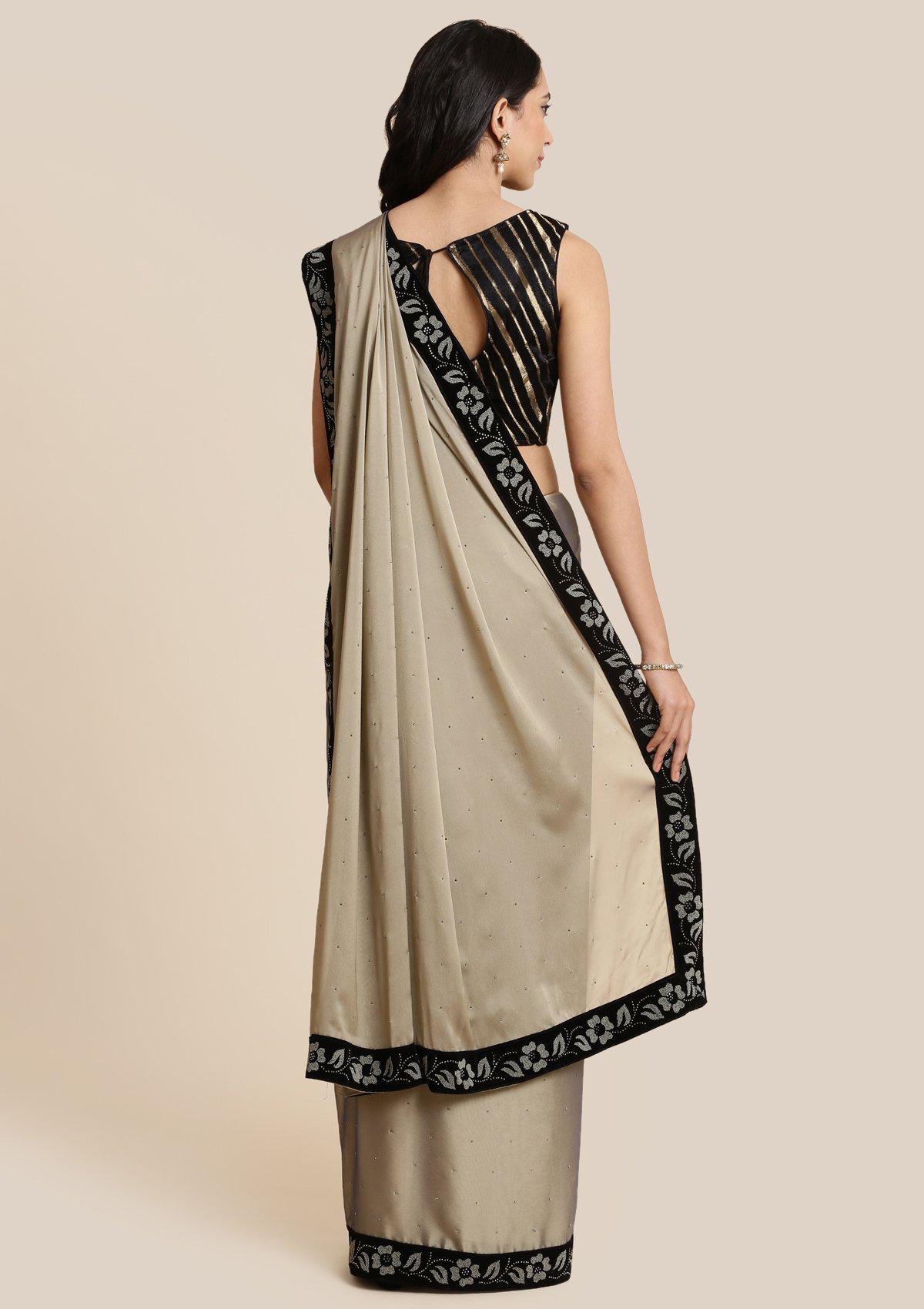 Light Brown Swarovski Georgette Designer Saree