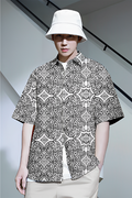 Black paisley print short sleeve shirt