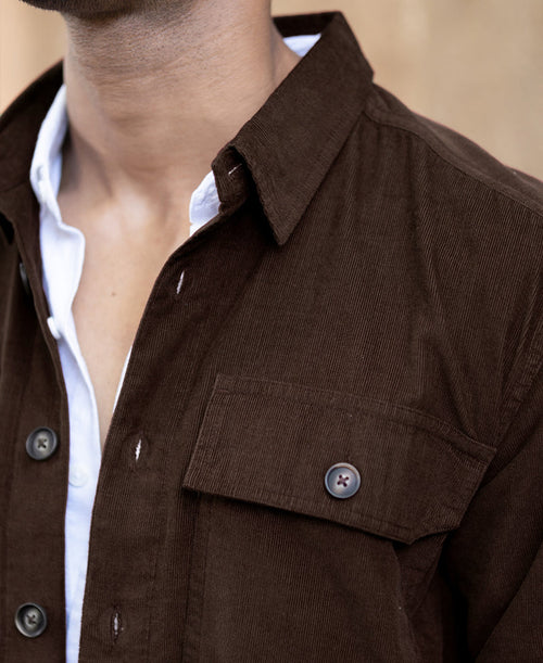 Brown Corduroy Shirt With Pockets 100% Cotton