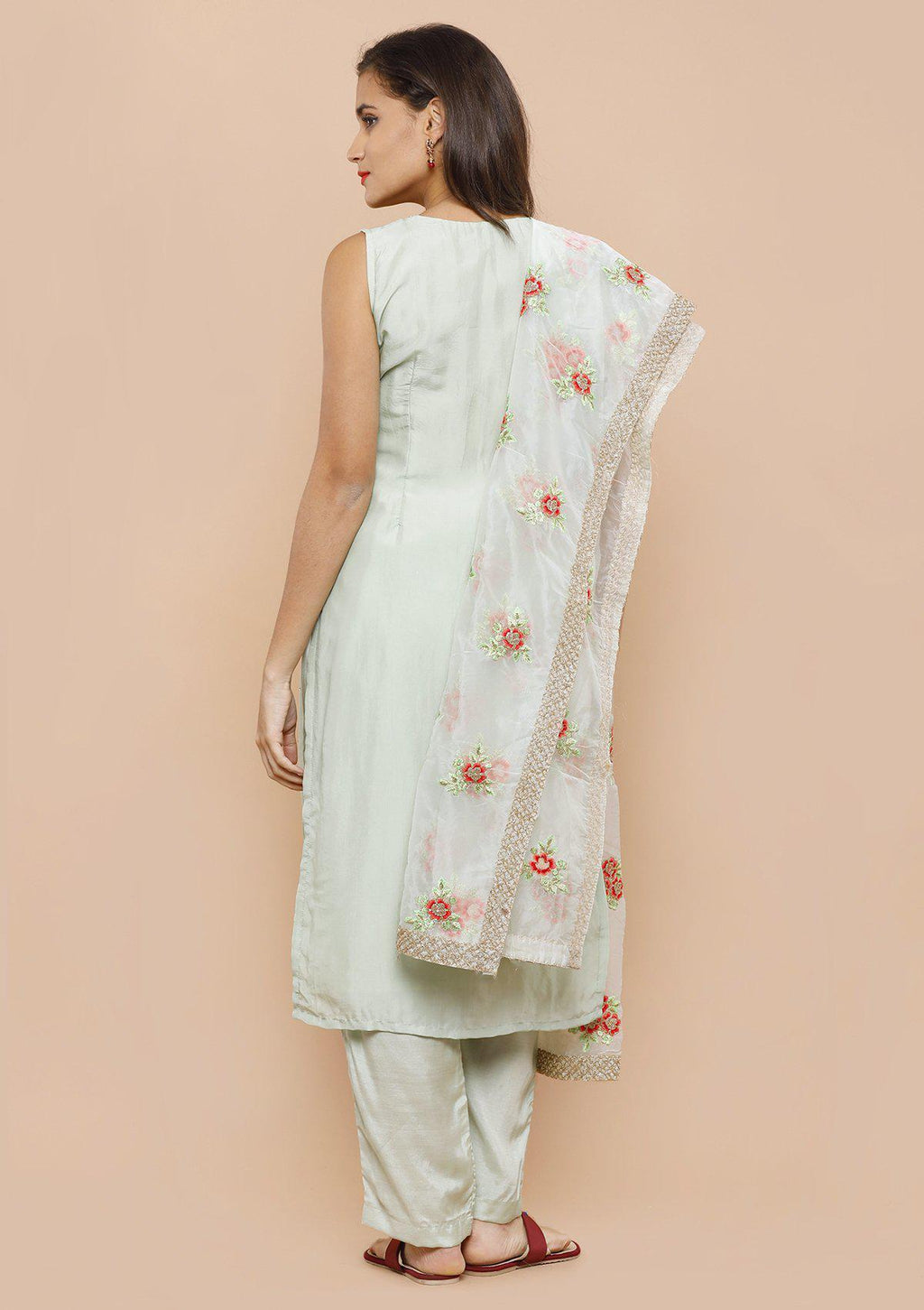 Green Embellished Tissue Salwar Suit