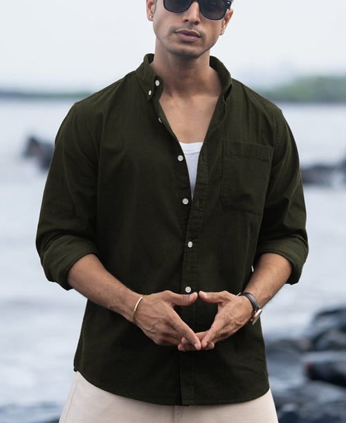 Dark Olive Corduroy Buttondown Shirt 100% Cotton