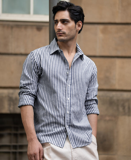 Dark Blue Lightweight Striped Shirt