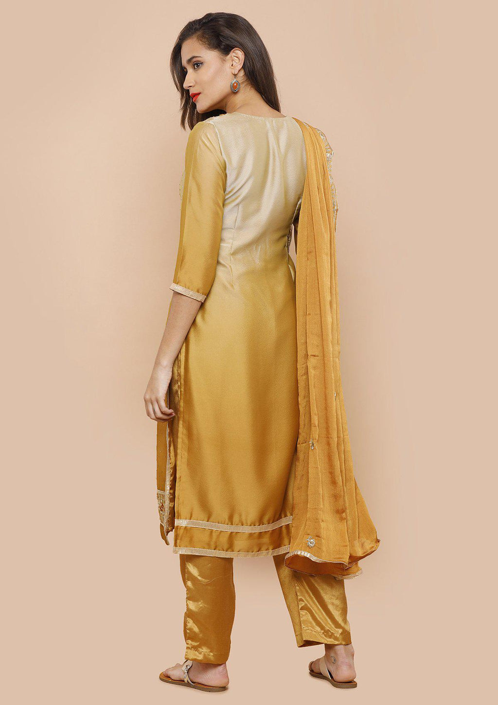 Mustard and Beige Silk Salwar Suit