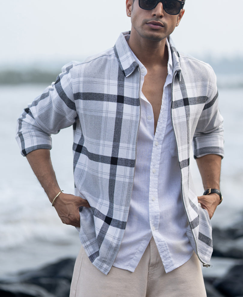 Grey Checks Zipper Shirt