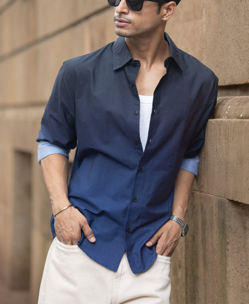 Dark Navy Ombre Print Shirt 100% Cotton