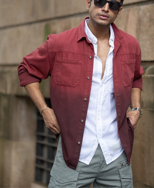 Brick Red Ombre Shirt With Pockets 100% Cotton