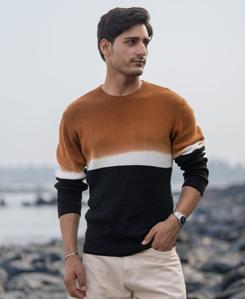 Brown And Black Stripe Knit T-Shirt 100% Cotton