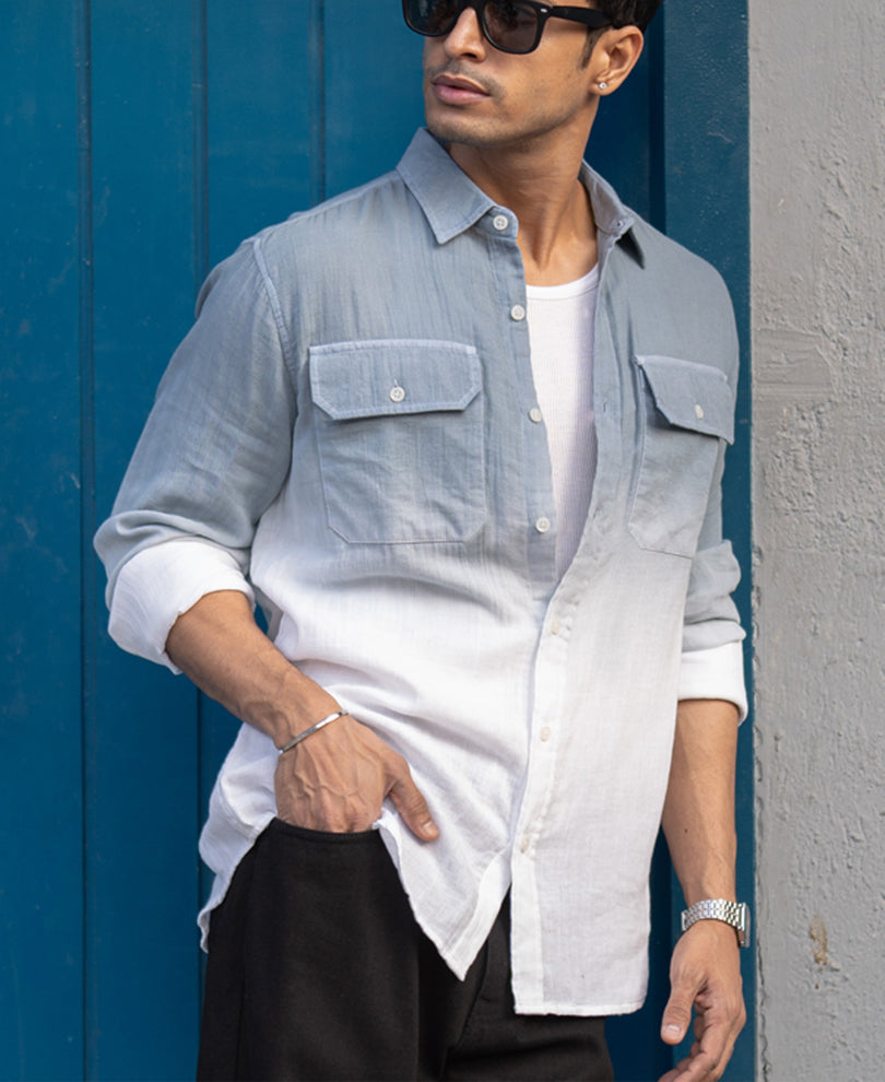 Grey Sky Double Pocket Ombre Shirt 100% Cotton