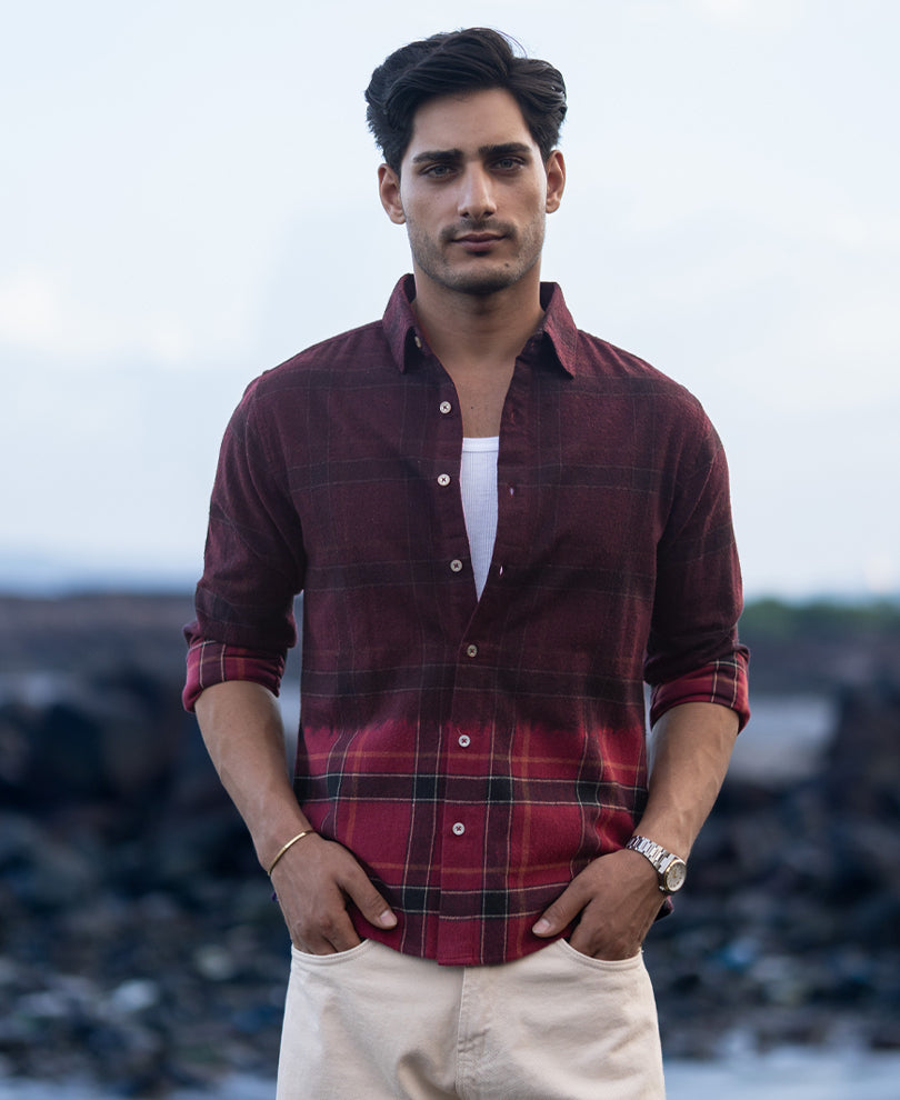 Wine Ombre Checks Shirt