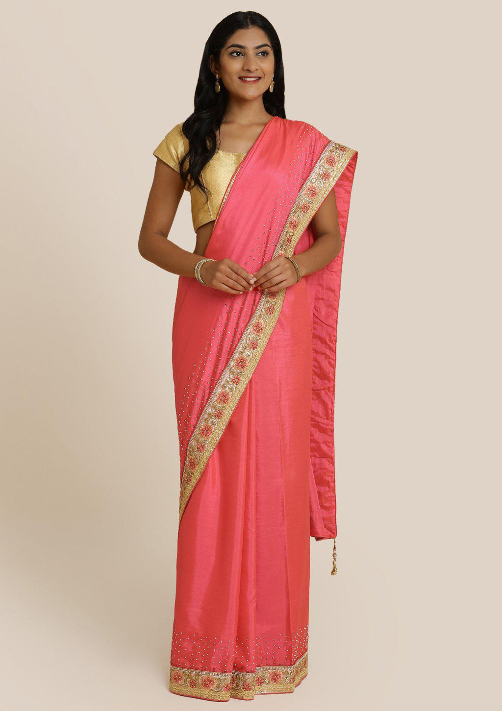 Pink Zariwork Art Silk Saree