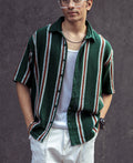 Olive Green Vertical Stripes Oversize Drop Shoulder Shirt
