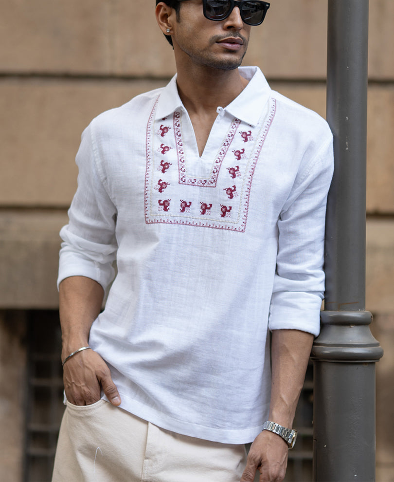 White Embroidered Kurta Shirt 100% Cotton