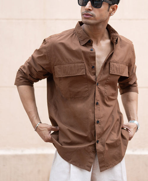 Brown Double Pocket Lightweight Shirt 100% Cotton