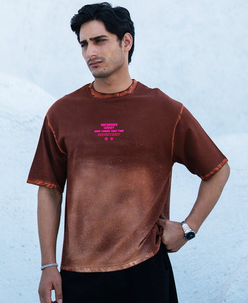 Brown Sprayed Graphic T-Shirt 100% Cotton
