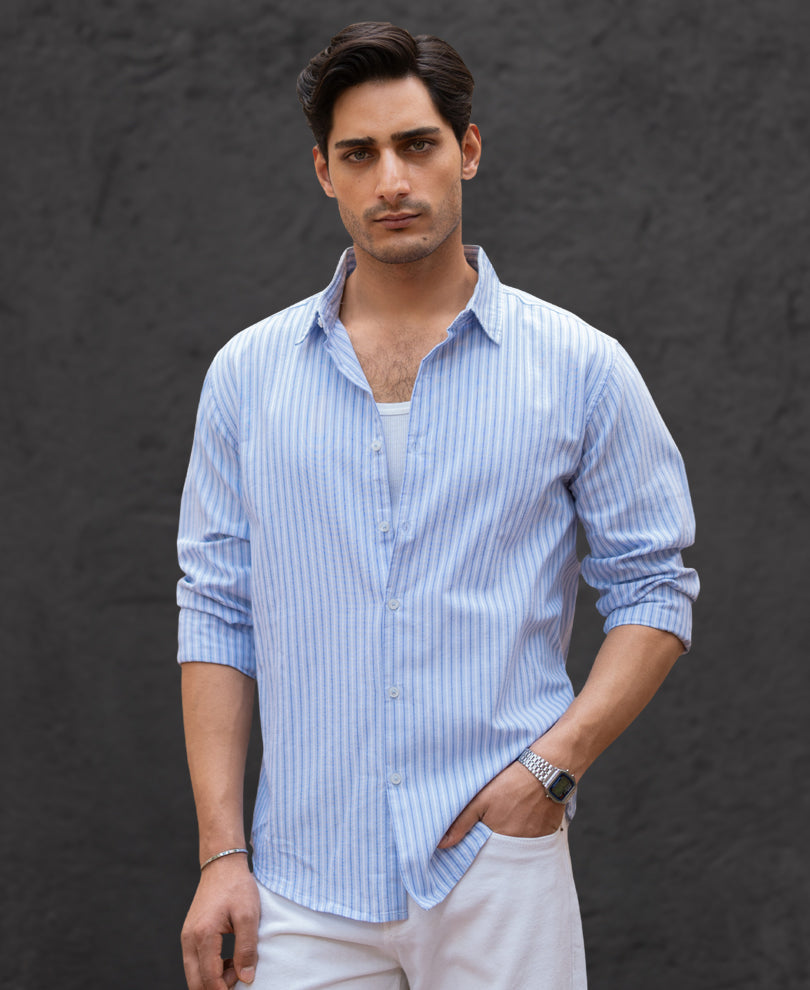 Light Blue Oxford Stripe Shirt 100% Cotton
