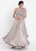 Light Brown Sequins Satin Readymade Lehenga