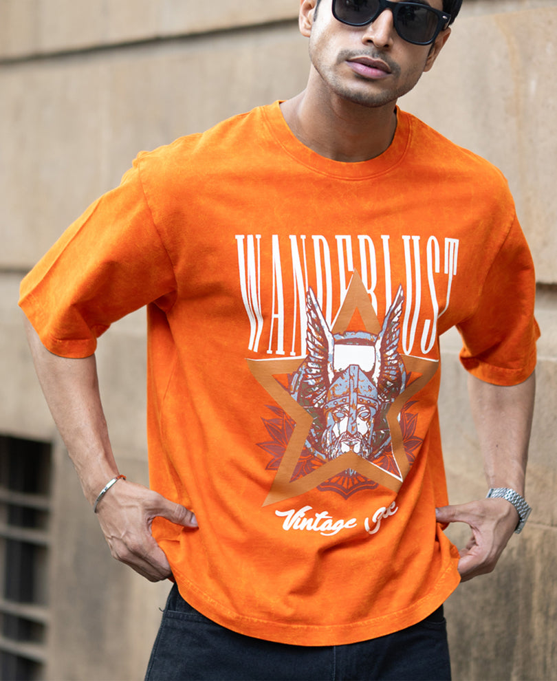 Orange Washed Graphic T-Shirt 100% Cotton