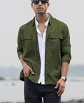 Olive Structured Zipper Overshirt 100% Cotton