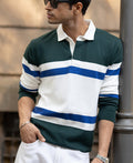 Olive And White Stripe Polo T-Shirt 100% Cotton