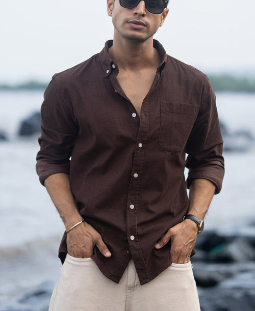 Coffee Corduroy Button Down Shirt 100% Cotton